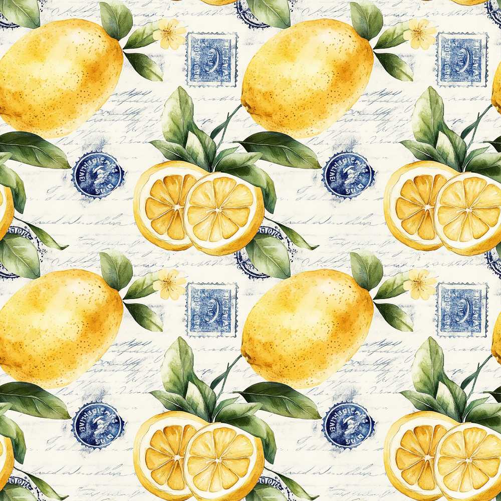 Rustic Lemon Slice Postage Stamp Script Background Illustration