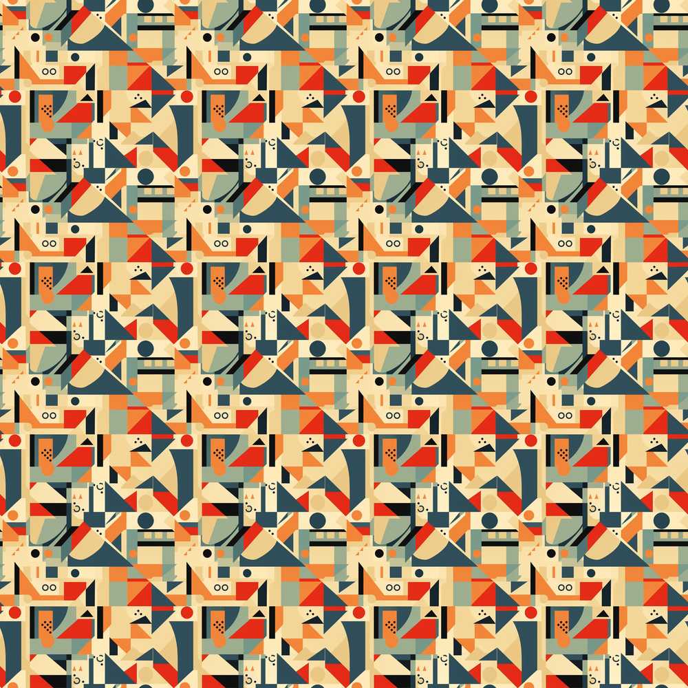 Modern Geometric Shapes Beige Blue Orange Repeat Pattern