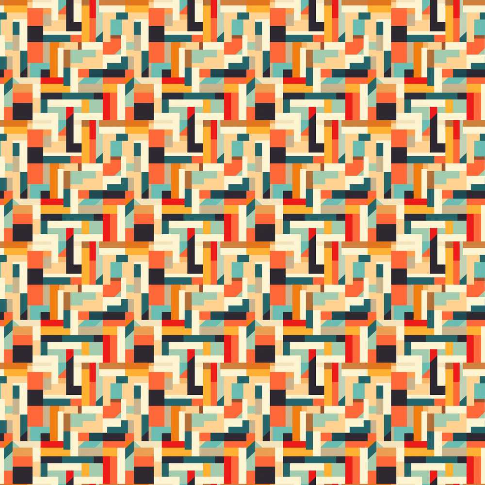 Color Block Geometric Pattern Beige Orange Blue Repeat