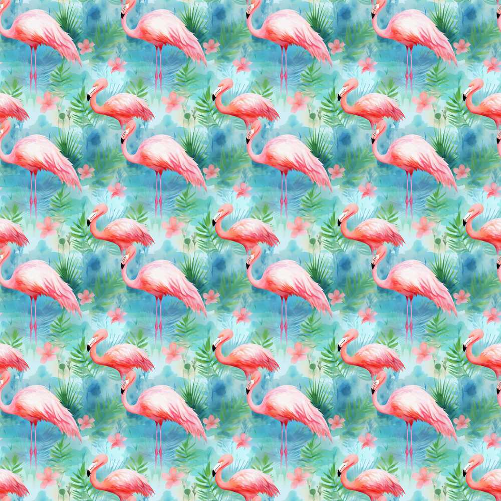 Tropical Pink Flamingo Jungle Leaves Watercolor Wildflower Pattern Botanical