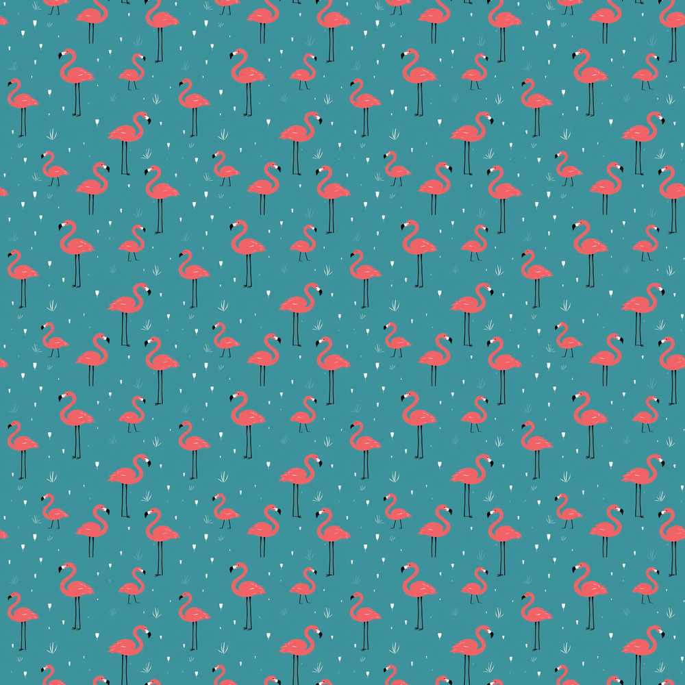 Minimal Flamingo Birds Teal Background Cute Decorative Repeat