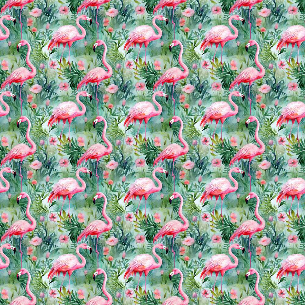 Flamingo Birds Botanical Floral Jungle Wildflower Pattern