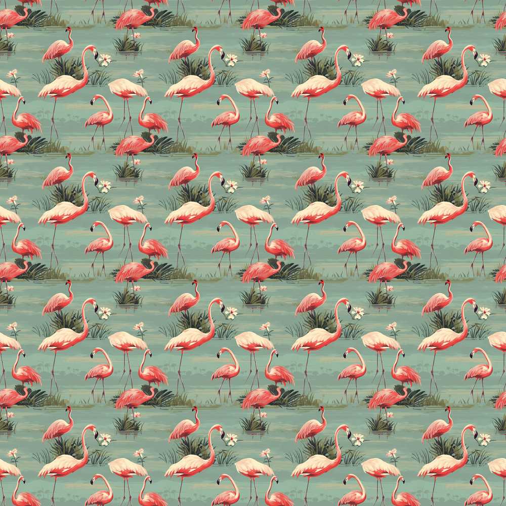 Elegant Flamingo Birds Wetland Nature Decorative Repeat Pattern