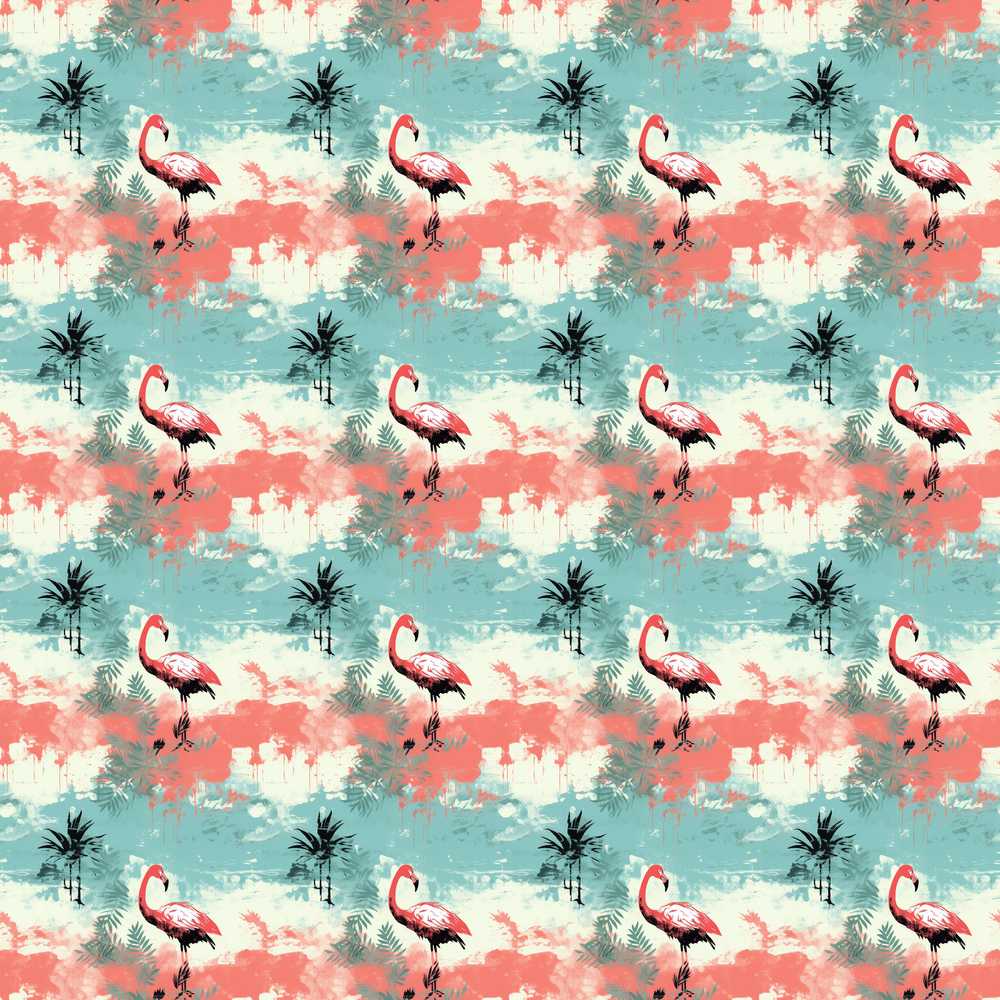 Artistic Flamingo Silhouettes with Abstract Tropical Brush Art
