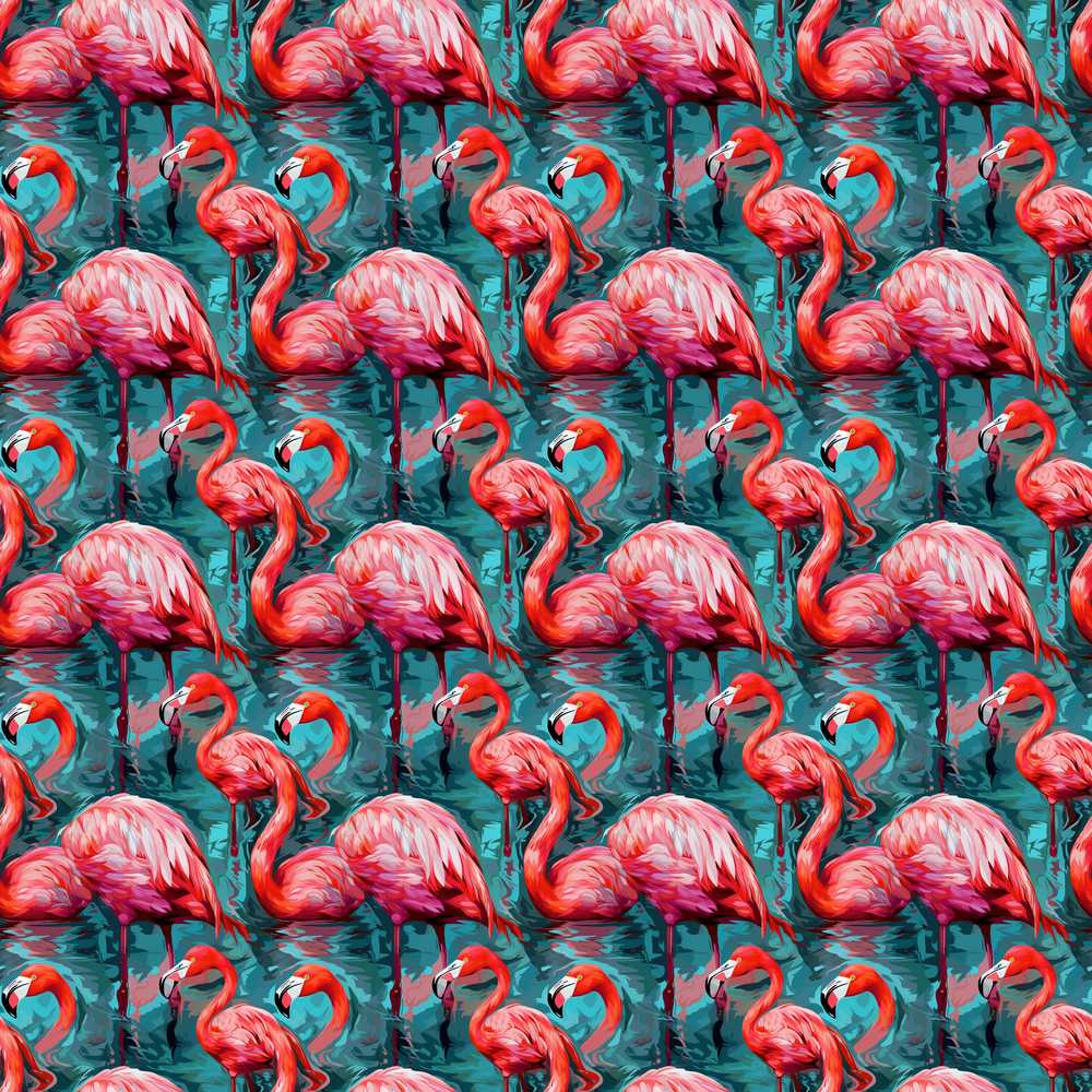Vivid Pink Flamingo Flock in Deep Teal Water