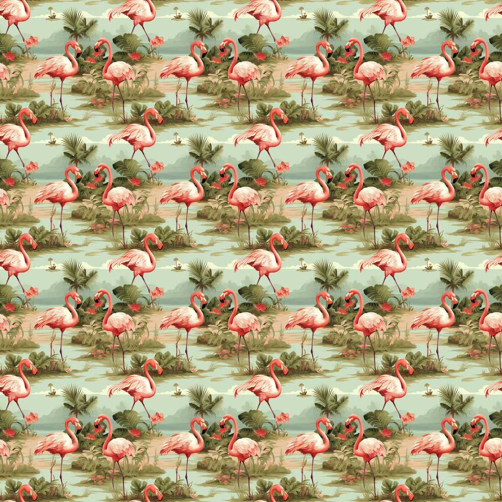 Tropical Flamingo Birds with Exotic Plants Scene Decorative