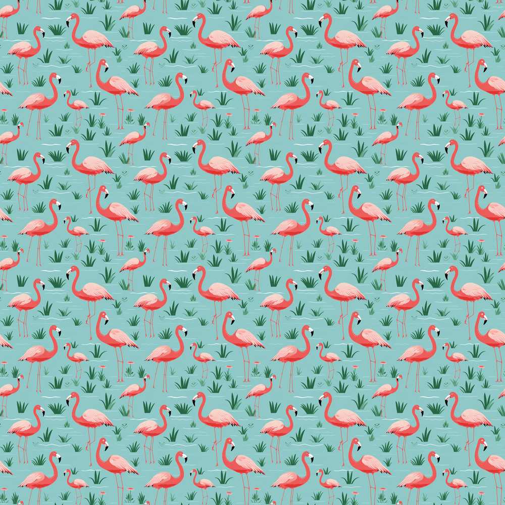 Classic Flamingo Birds in Marshland Setting Decorative Repeat