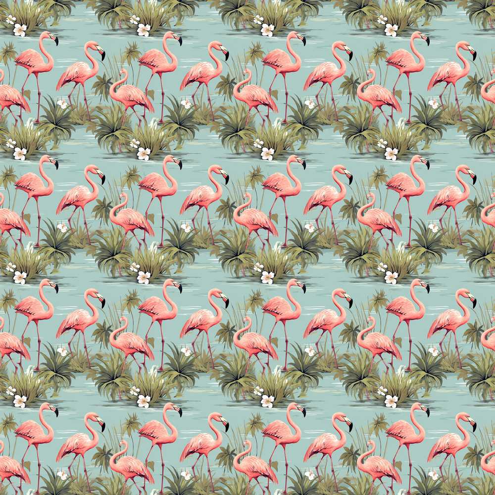 Soft Pink Flamingo Birds in Calm Water Scene