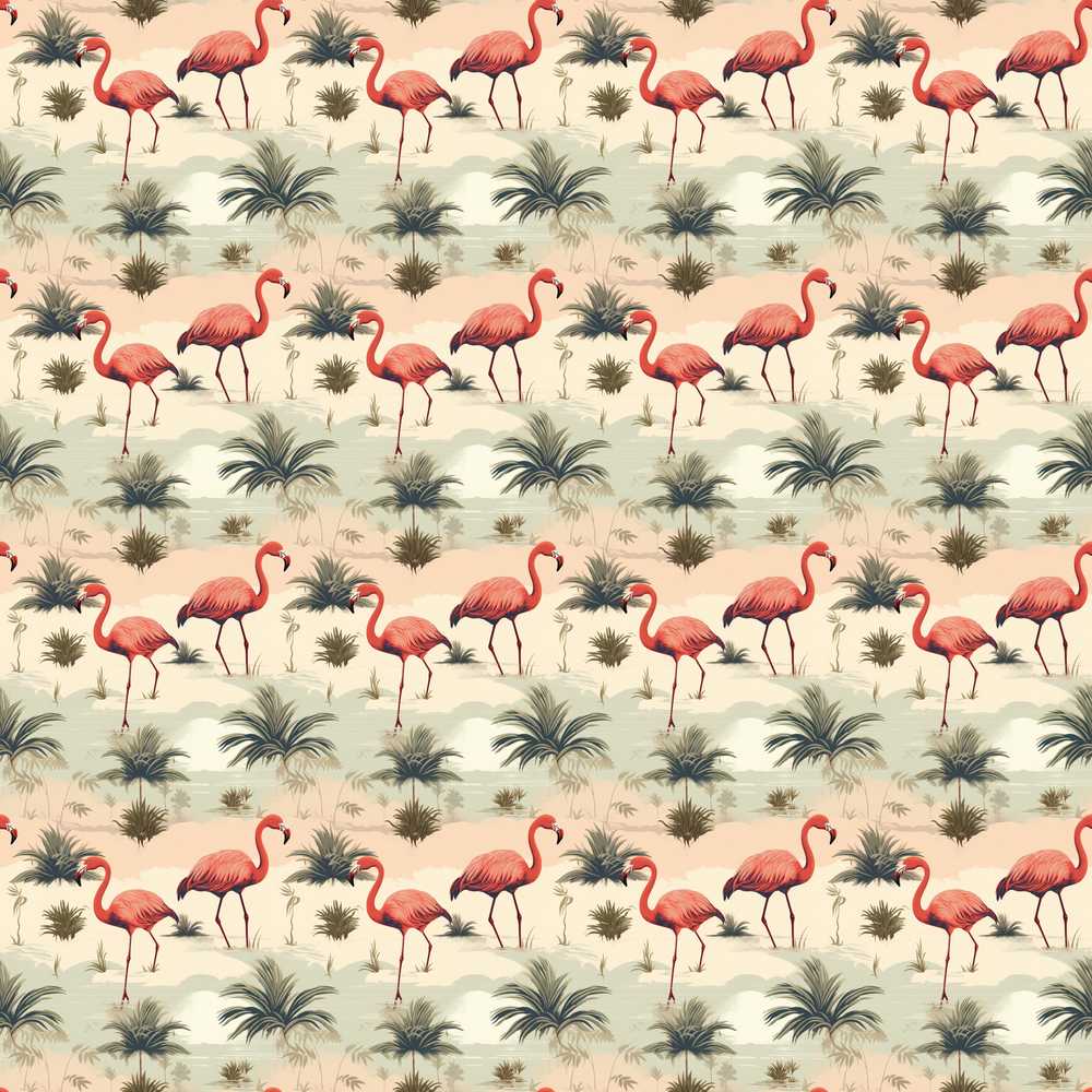 Flamingo Birds with Natural Grass Wetland Decorative Repeat