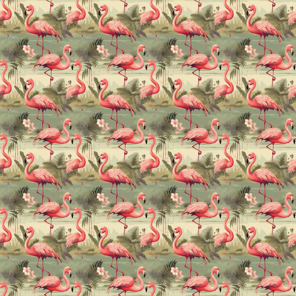 Elegant Flamingo Birds with Botanical Jungle Theme Wildflower Pattern