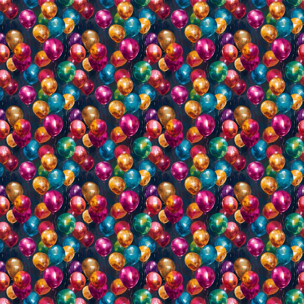 Colorful Party Balloons on Dark Background Decorative Repeat