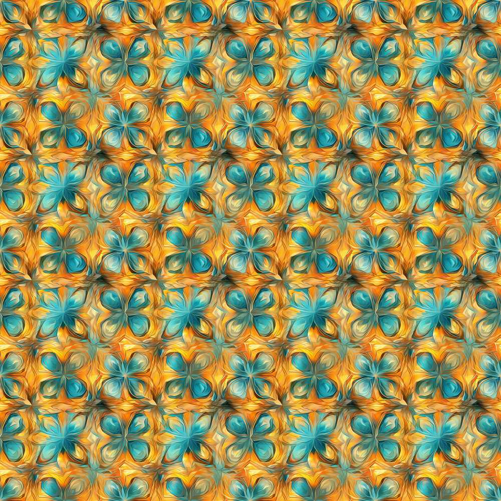 Abstract Teal and Orange Floral Geometric Wildflower Pattern Botanical
