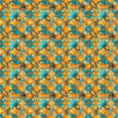 Abstract Teal and Orange Floral Geometric Wildflower Pattern Botanical