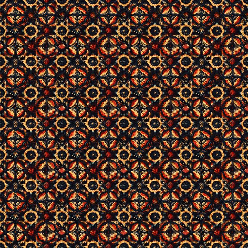 Rich Red Black Ornamental Floral Tile Wildflower Pattern Botanical