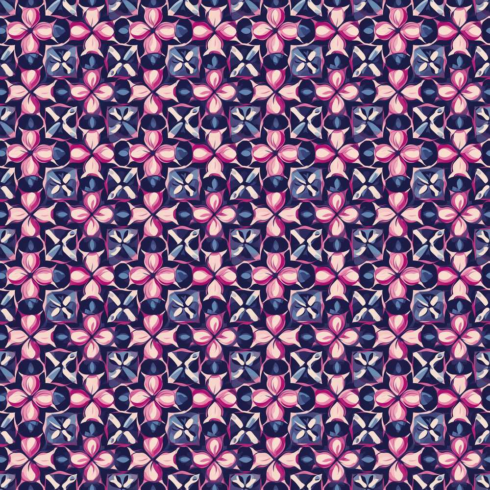 Geometric Pink Purple Floral Tile Wildflower Pattern Botanical