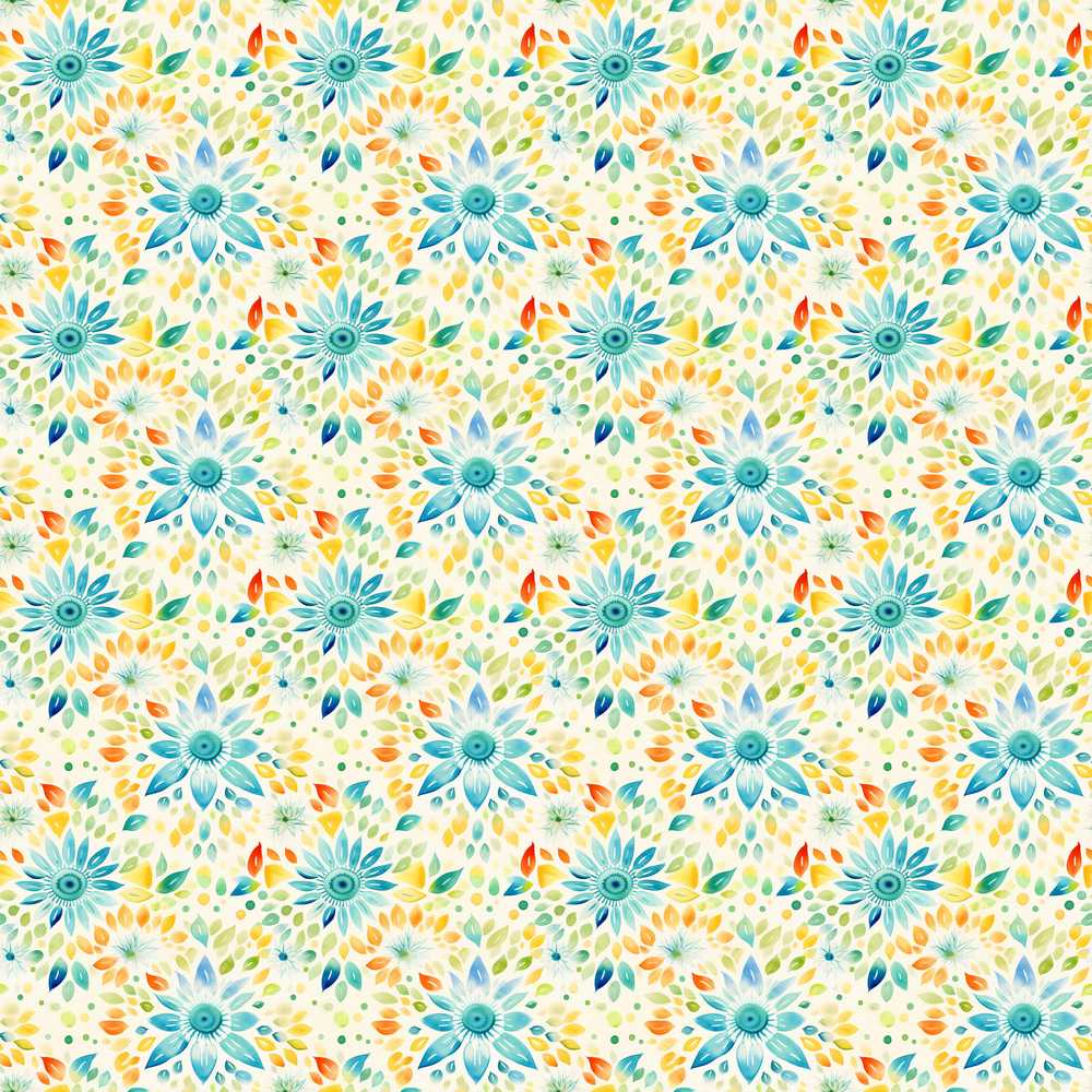 Bright Blue Yellow Watercolor Floral Wildflower Pattern Botanical
