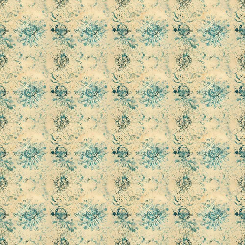 Abstract Botanical Ink Splash Pattern in Teal on Aged Beige