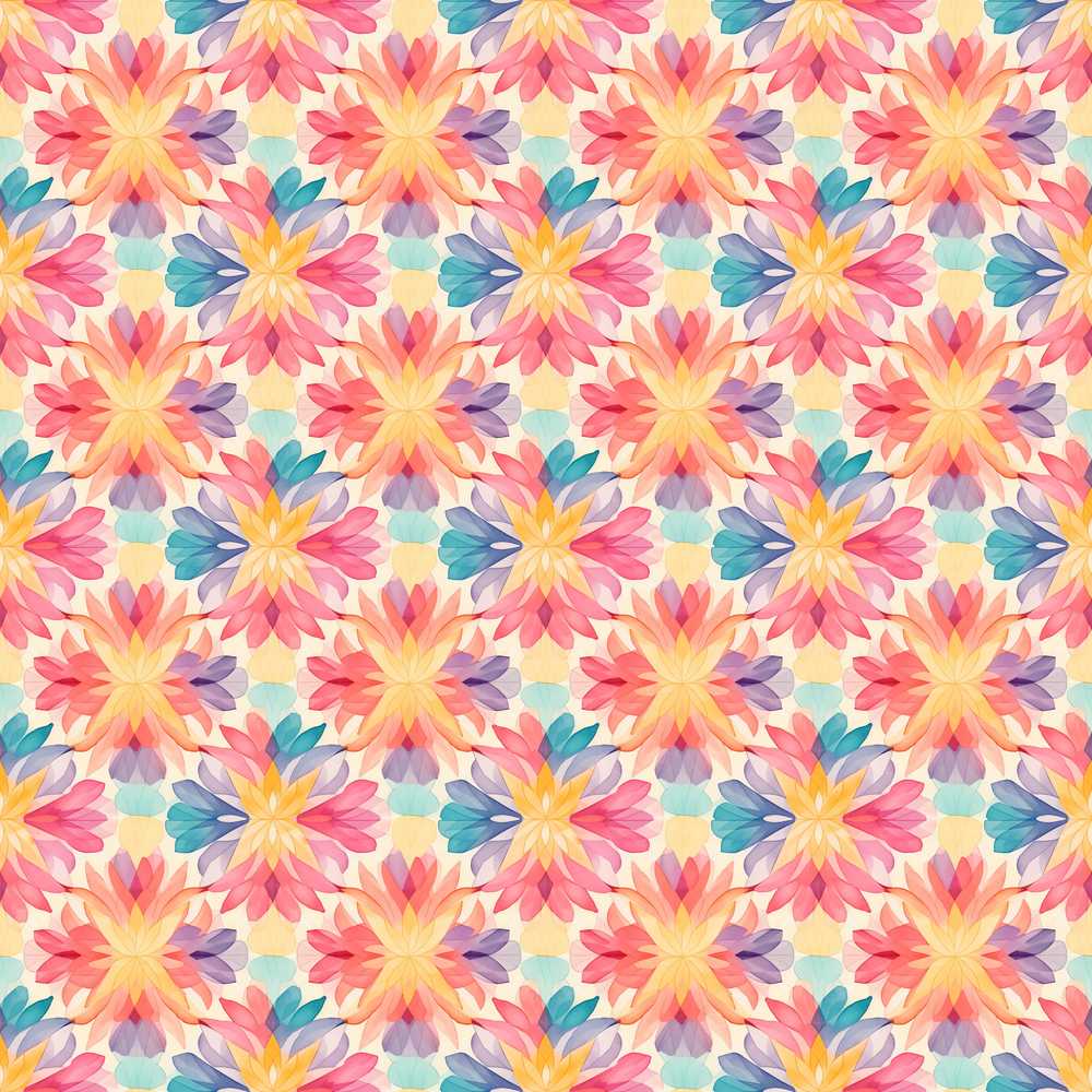 Soft Watercolour Floral Burst Pattern in Pastel Pink Yellow and