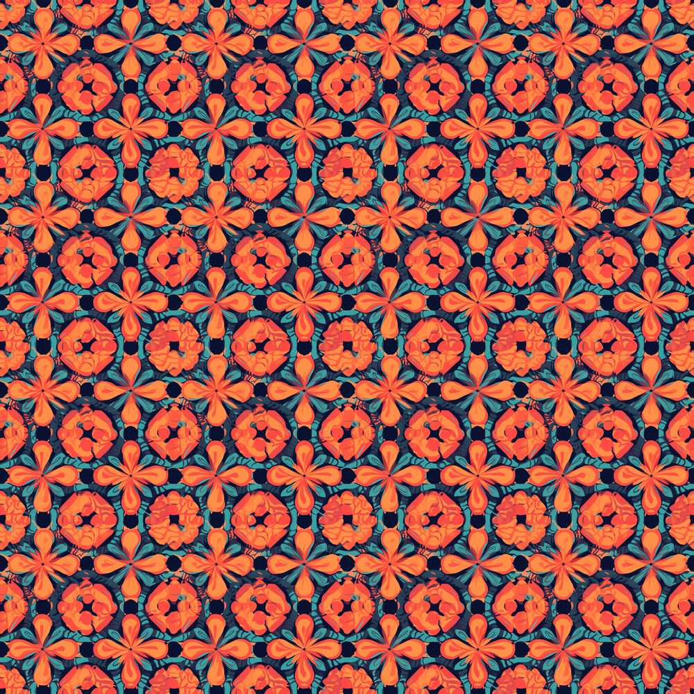 Bold Floral Tile Pattern in Orange and Teal Geometric Style