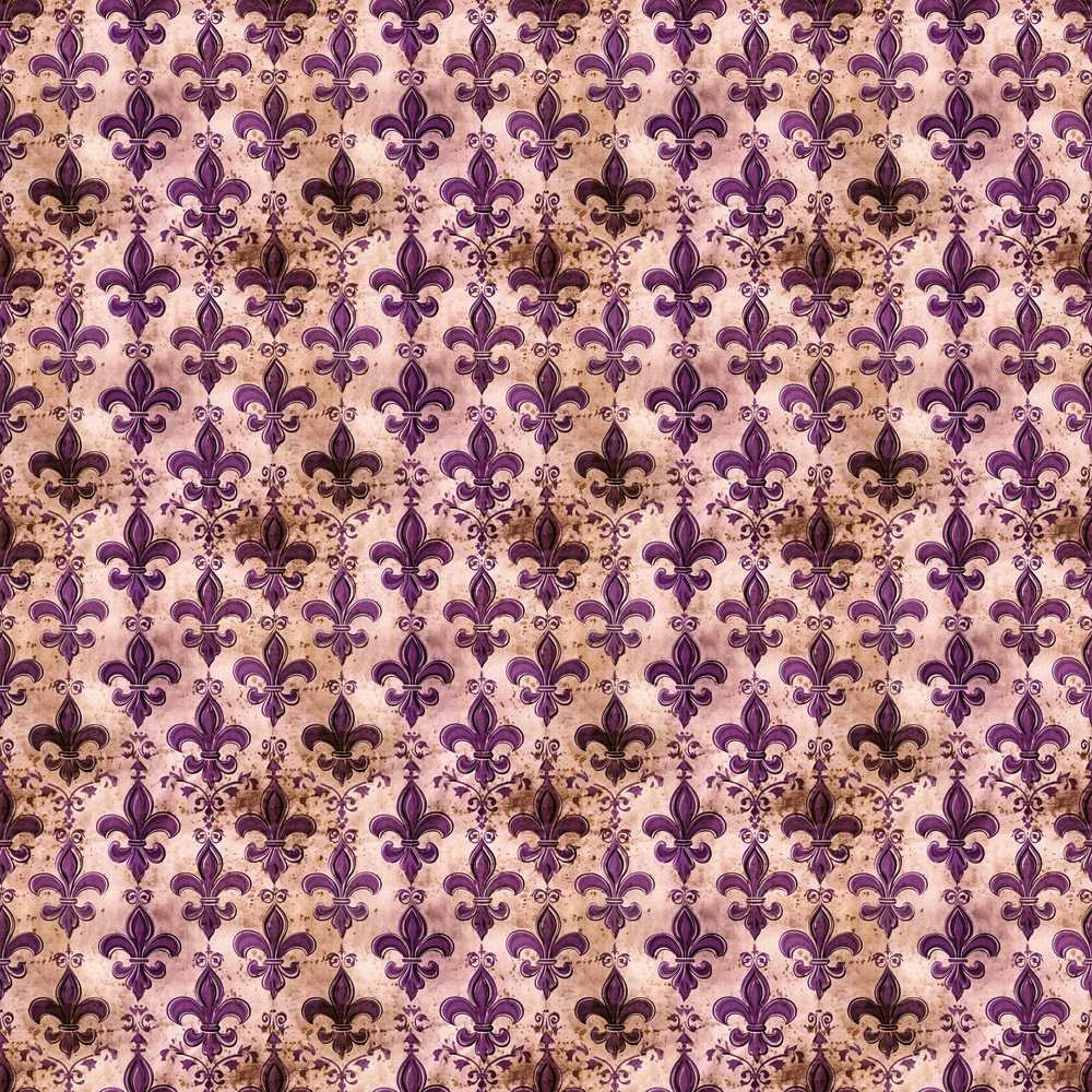 Antique Fleur de Lis Pattern in Deep Purple with Distressed