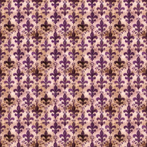 Antique Fleur de Lis Pattern in Deep Purple with Distressed