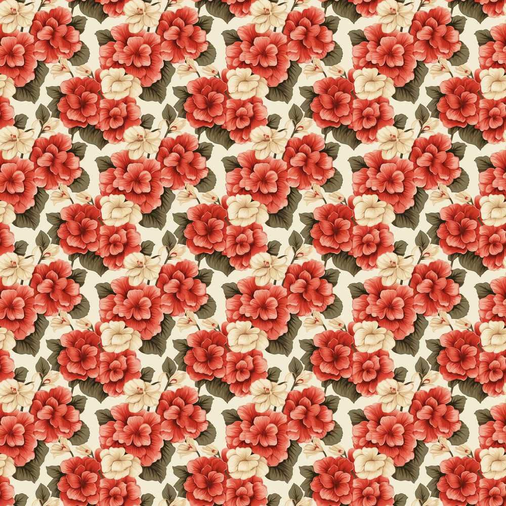 Soft Cream Coral Hibiscus Floral Vintage Botanical Style Wildflower