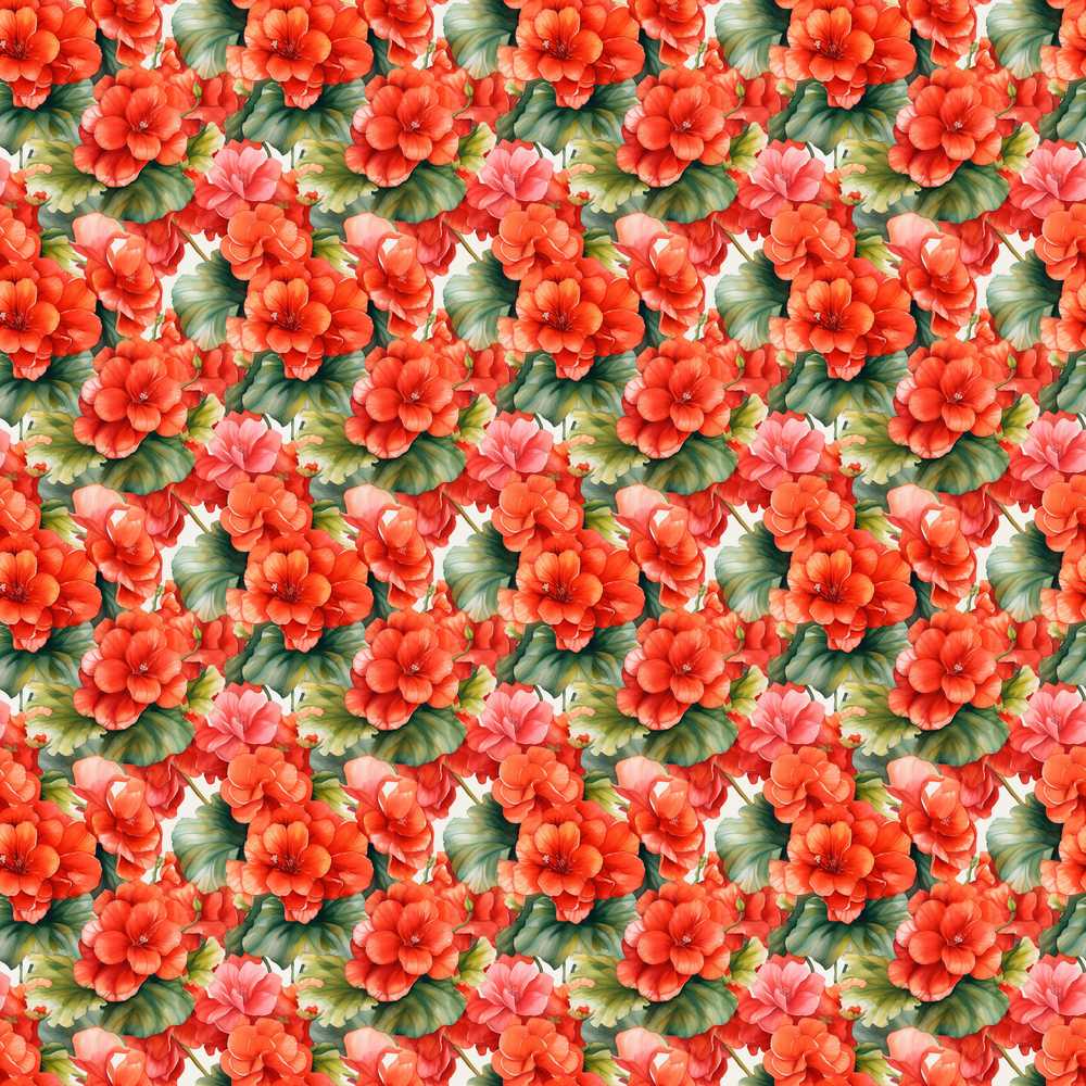 Red Geranium Bloom Dense Floral Vintage Style Wildflower Pattern