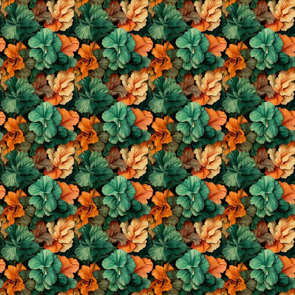 Autumn Leaves and Orange Floral Dark Botanical Wildflower Pattern