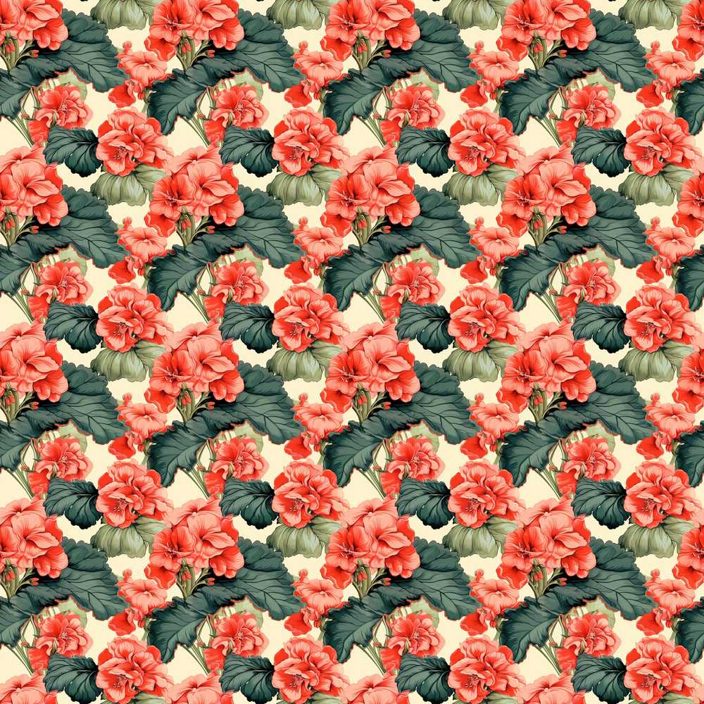 Coral Geranium Floral Vintage Botanical Leave Cream Background Wildflower
