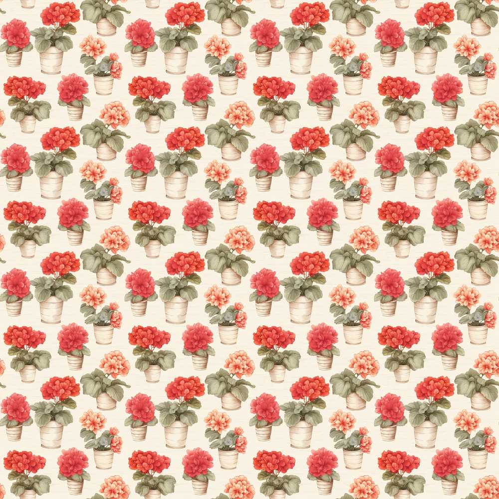 Small Potted Coral Flowers Repeating Pattern Minimal Botanical Wildflower
