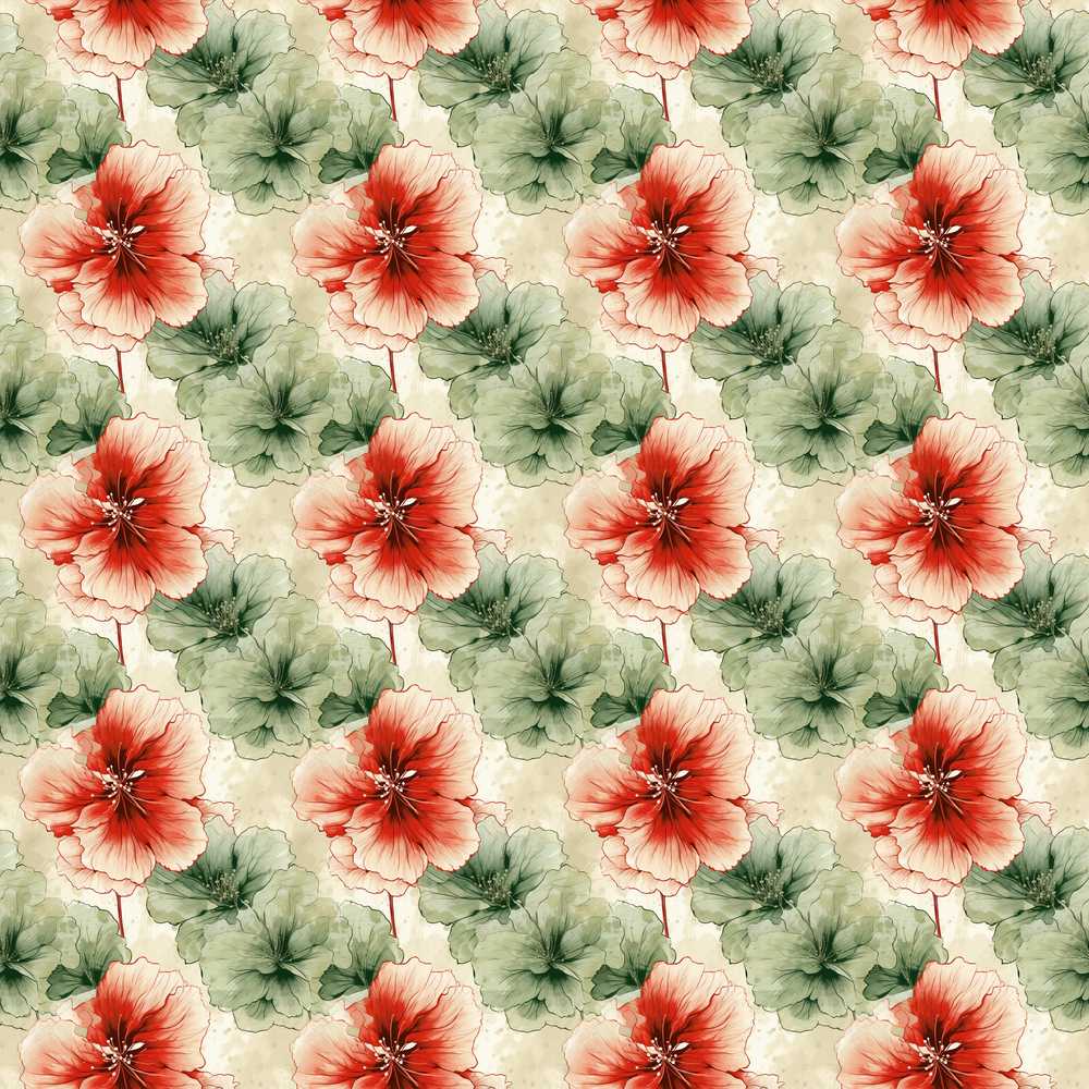 Watercolor Red and Green Floral Artistic Botanical Wildflower Pattern