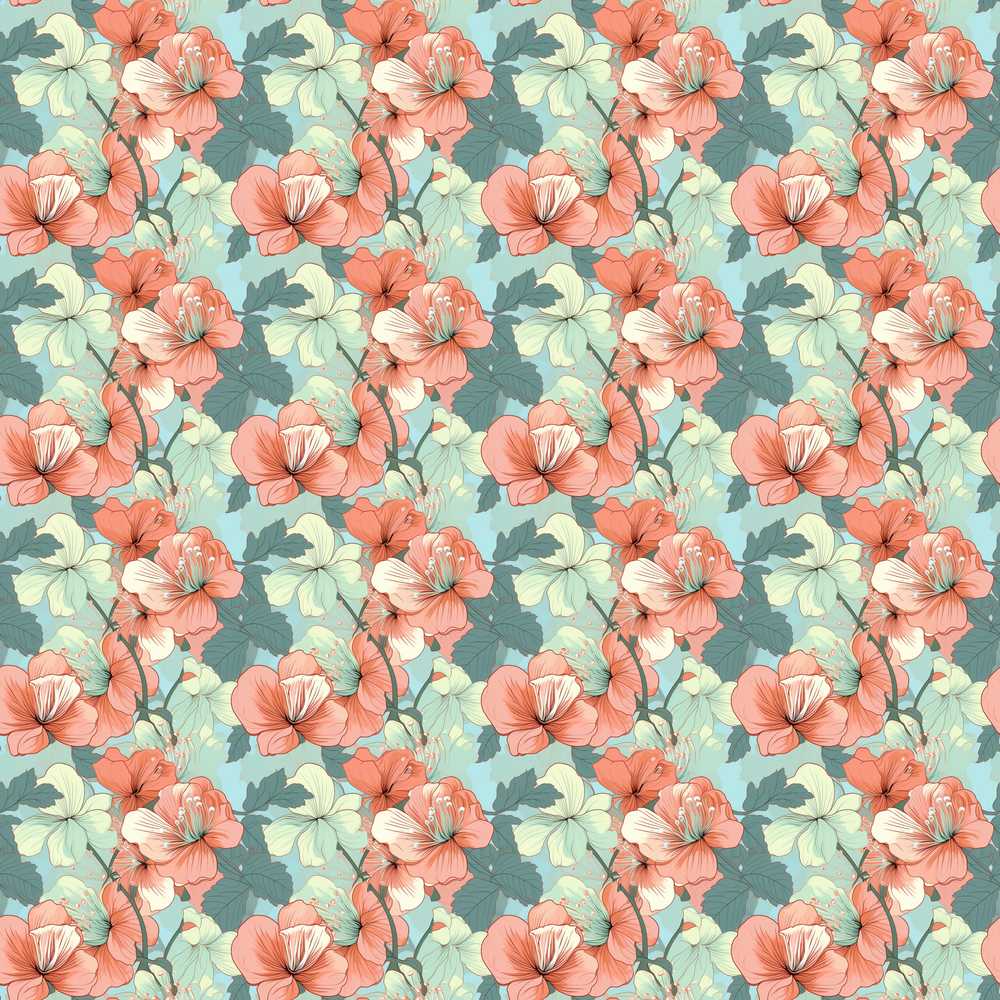 Pastel Coral and Blue Floral Soft Botanical Wildflower Pattern