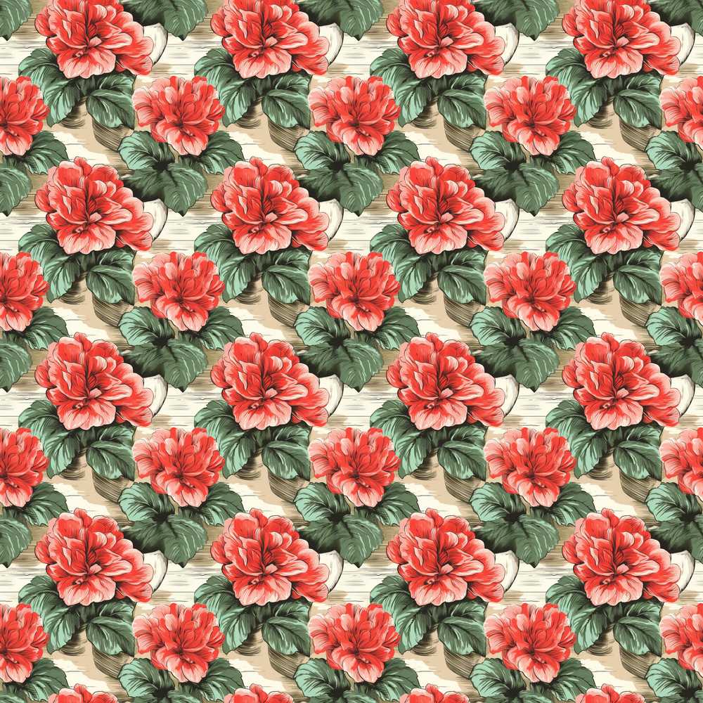 Classic Red Rose Cluster Garden Inspired Wildflower Pattern Botanical