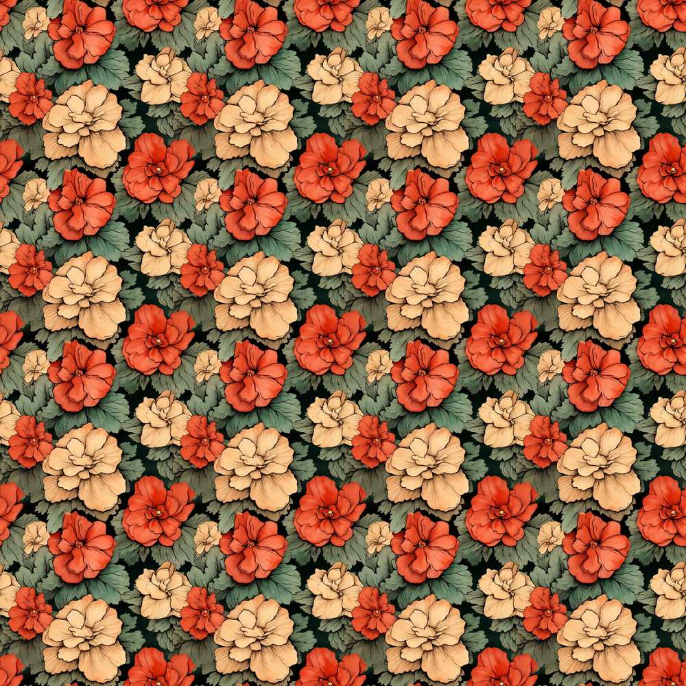 Coral and Cream Floral Dense Vintage Botanical Wildflower Pattern