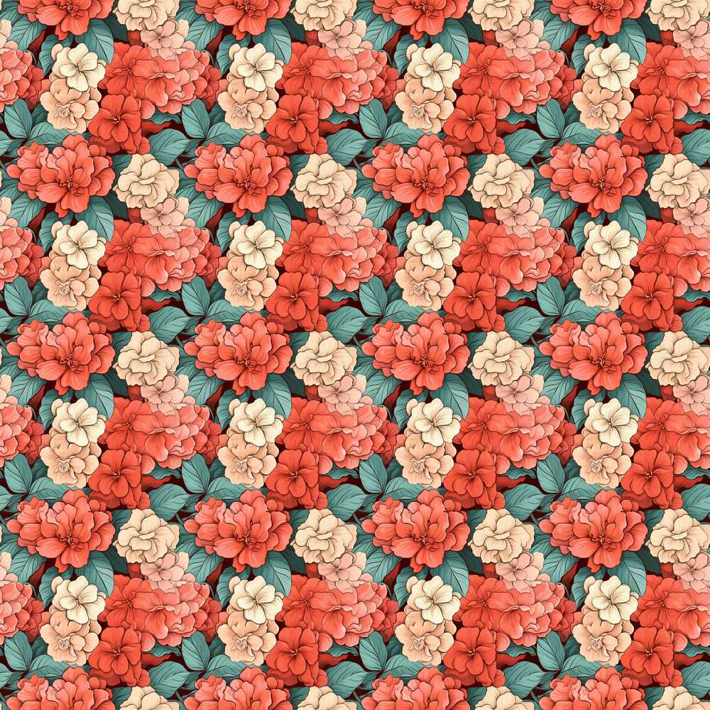 Peach and Red Floral Elegant Dark Background Wildflower Pattern