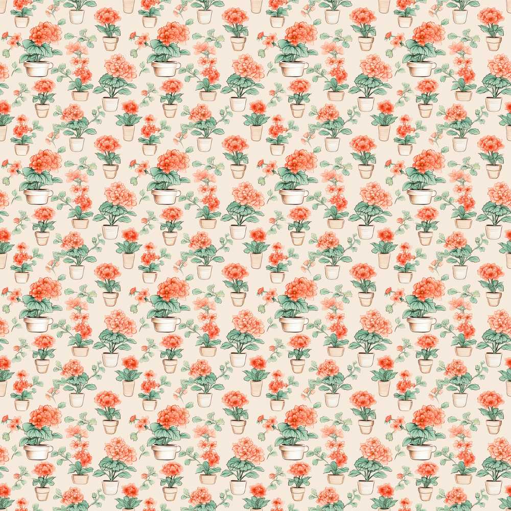 Tiny Potted Coral Flowers Repeat Minimal Botanical Wildflower Pattern