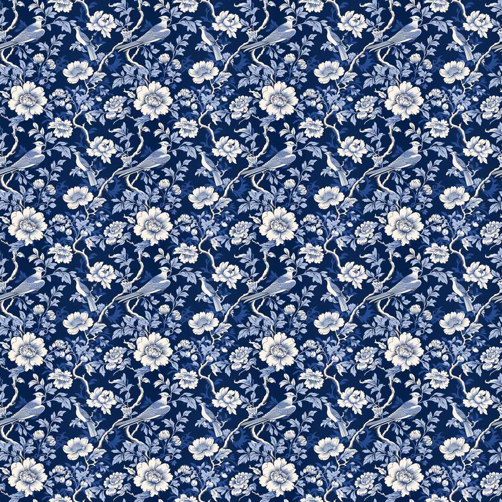 Elegant Blue Floral Birds Branch Pattern Vintage Style Wildflower