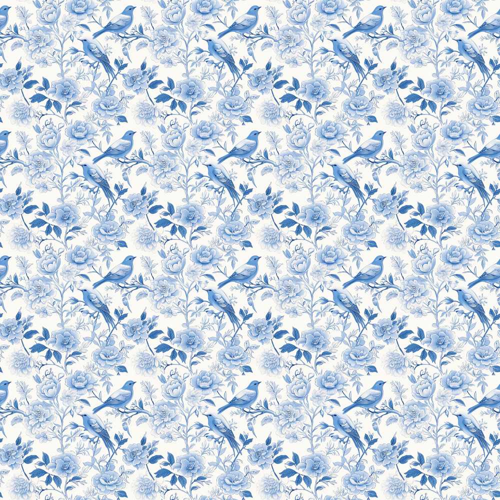 Light Blue Bird Blossom Branch Elegant Pattern Wildflower Botanical