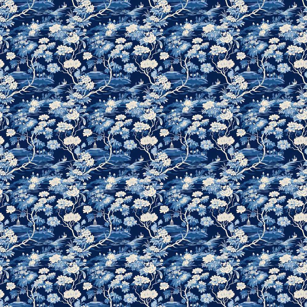 Elegant Blue Toile Garden Landscape Floral Wildflower Pattern Botanical
