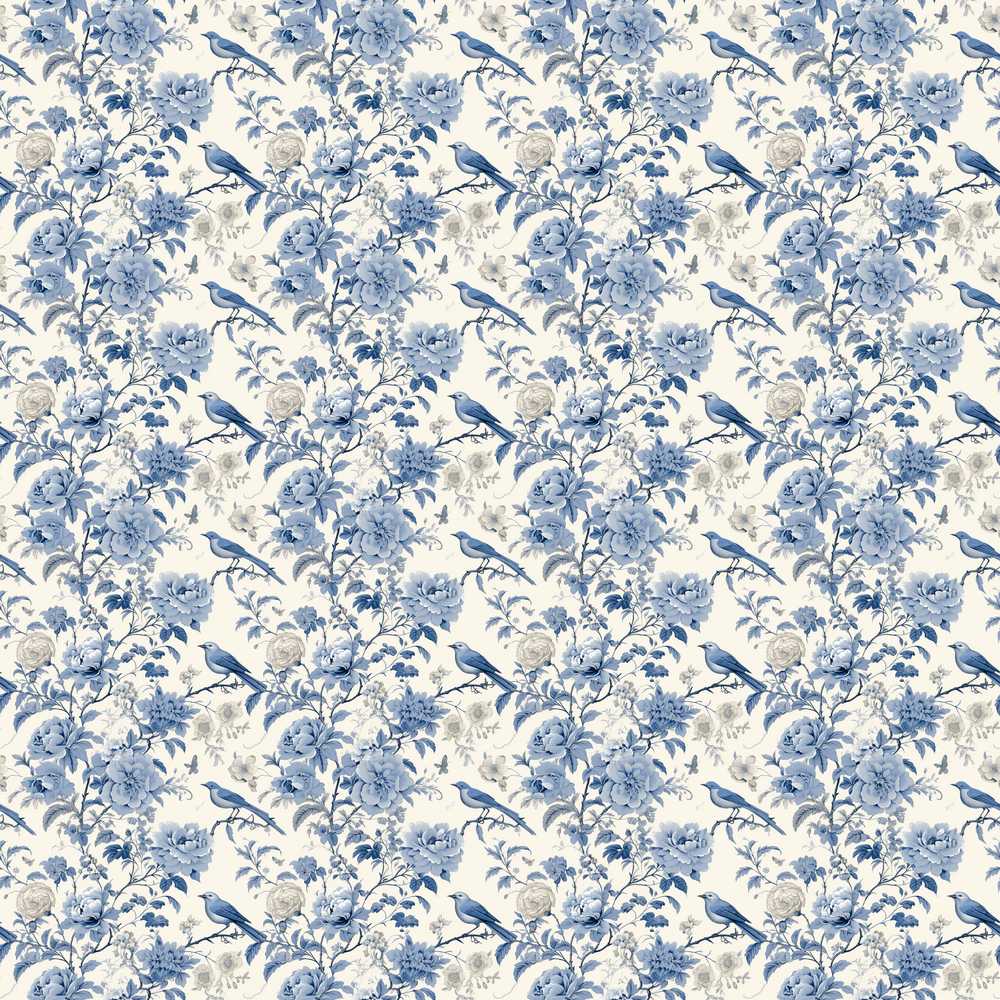 Vintage Blue Birds and Rose Blossom Floral Wildflower Pattern