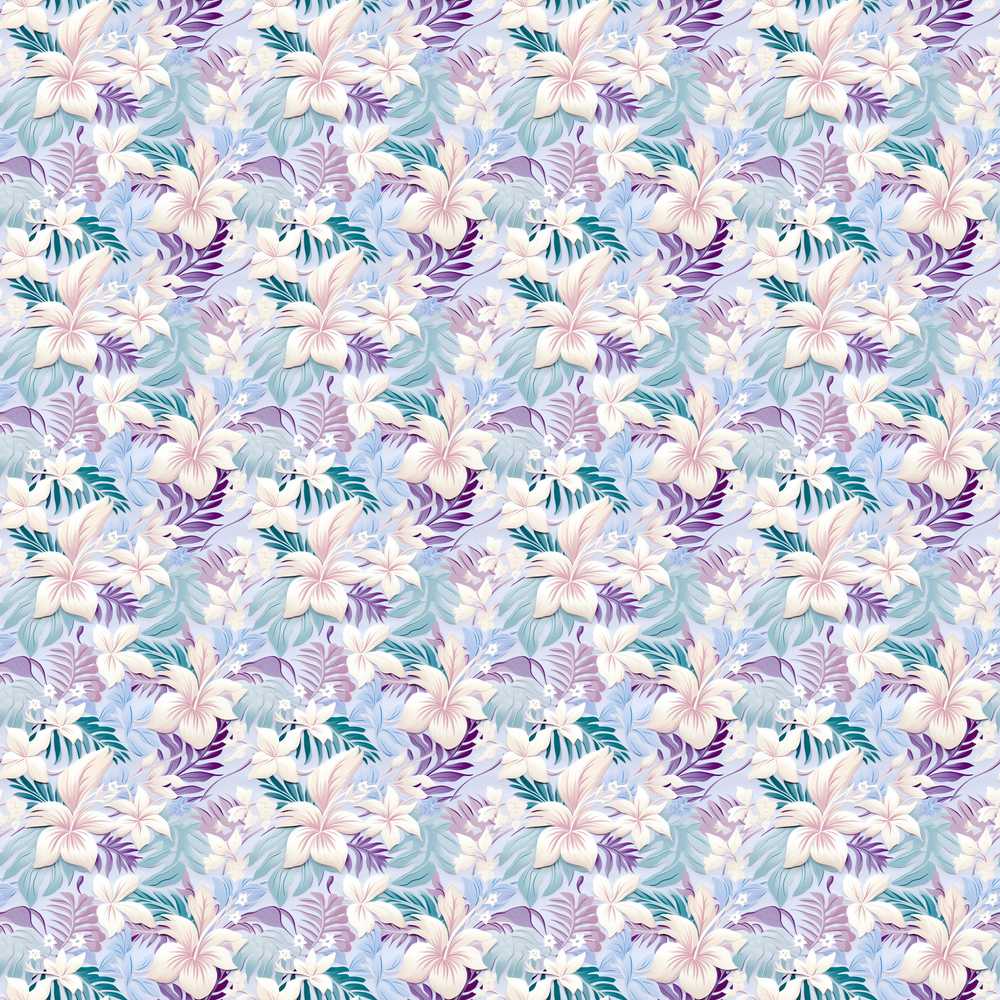 Pastel Tropical Hibiscus Lilys Leaf Floral Wildflower Pattern Botanical