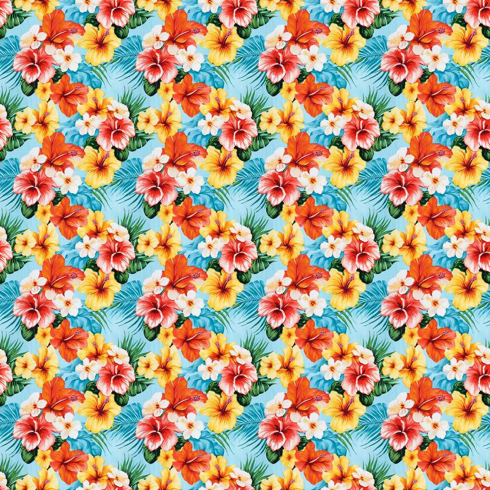 Bright Tropic Hibiscus Bloom Wild Floral Wildflower Pattern Botanical
