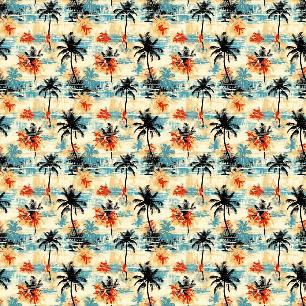 Vintage Tropical Palm Tree Sunset Beach Decorative Repeat