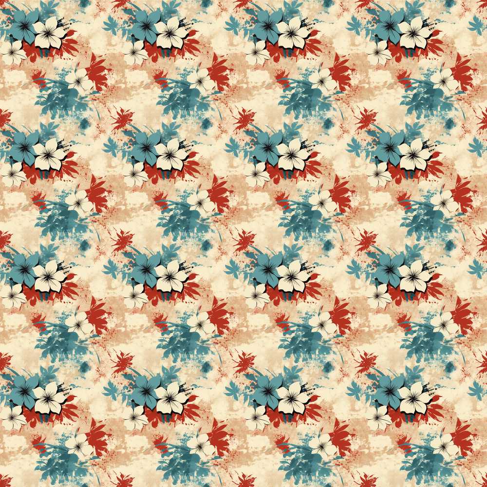 Abstract Tropical Hibiscus Floral Splash Wildflower Pattern Botanical
