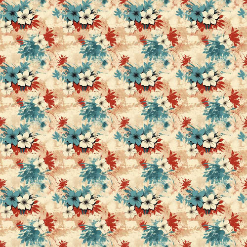 Abstract Tropical Hibiscus Floral Splash Wildflower Pattern Botanical