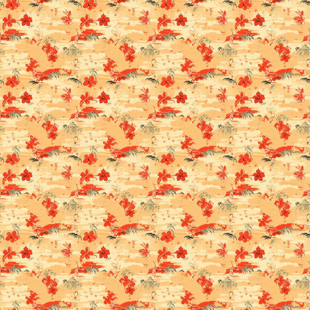 Vintage Coral Hibiscus Island Floral Wildflower Pattern Botanical