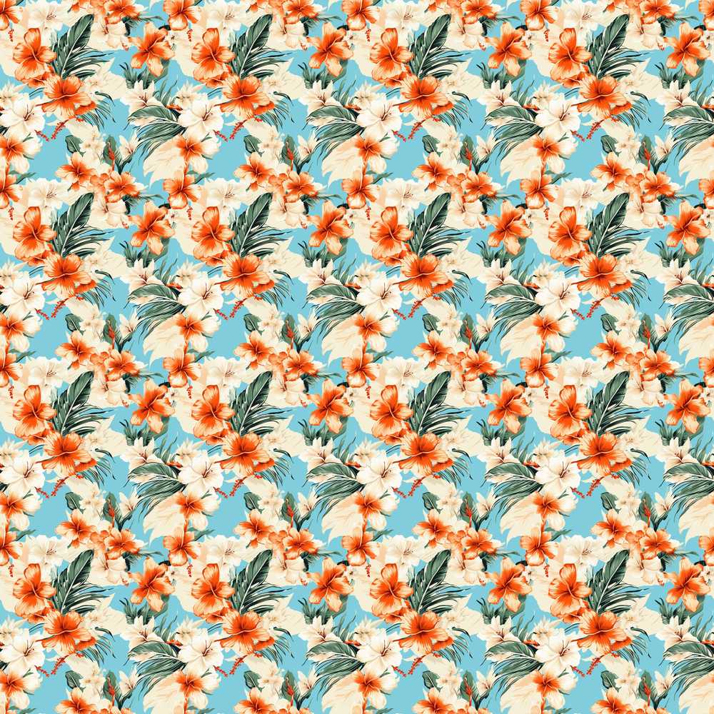 Soft Blue Tropical Hibiscus Island Floral Wildflower Pattern Botanical