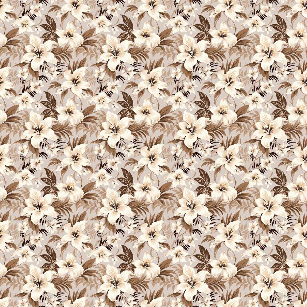 Neutral Beige Tropical Hibiscus Floral Wildflower Pattern Botanical