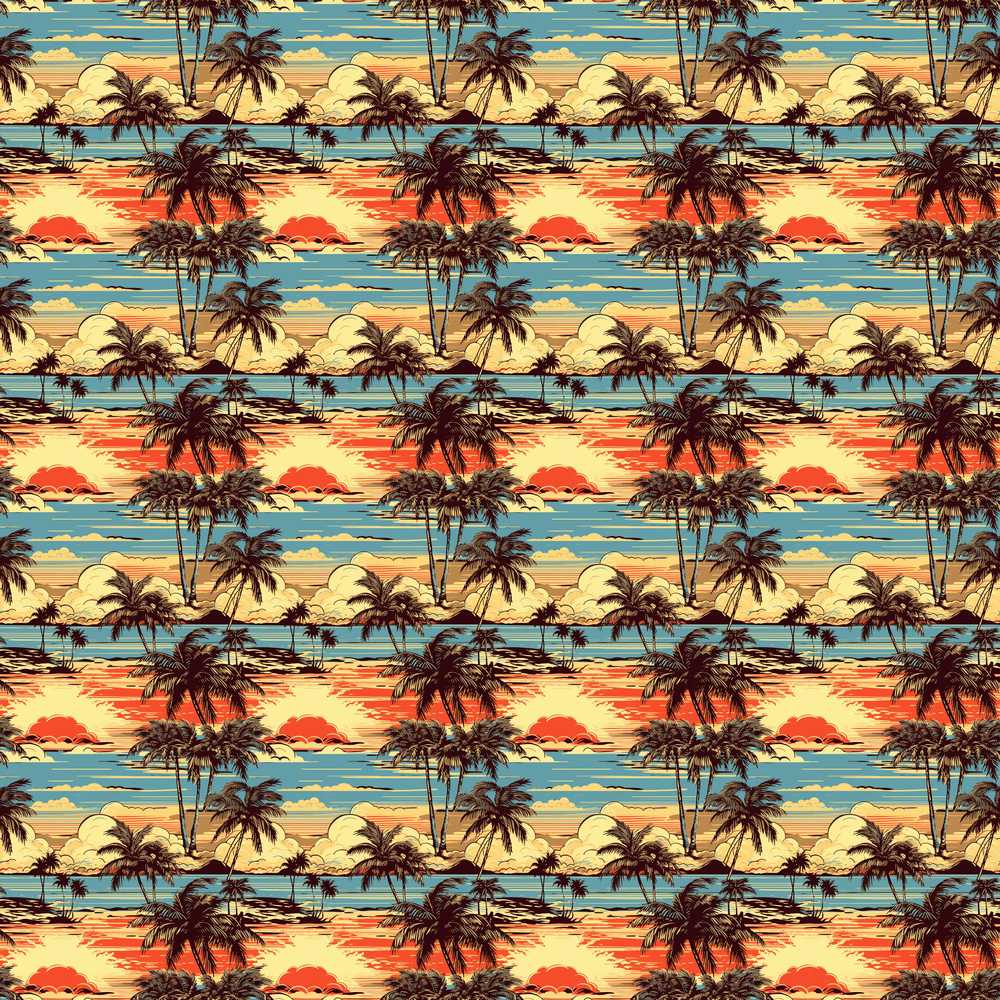 Tropical Palm Tree Sunset Beach Scene Decorative Repeat