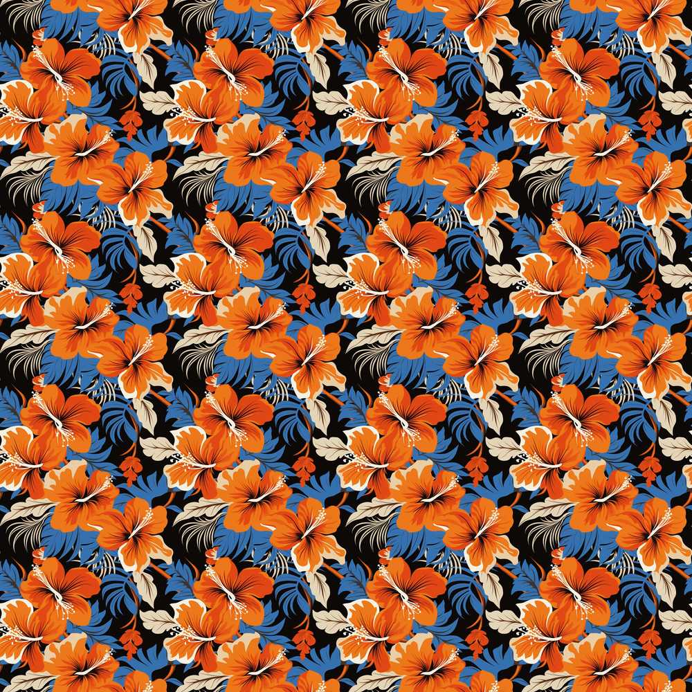 Bold Orange Hibiscus Dark Tropical Floral Wildflower Pattern Botanical